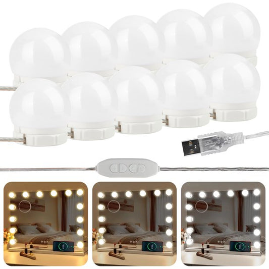 Vanity Lights for Mirror, 10-Bulb DIY Hollywood Lighted w/ Dimmable Lights, Stick on Light Kit, Plug in