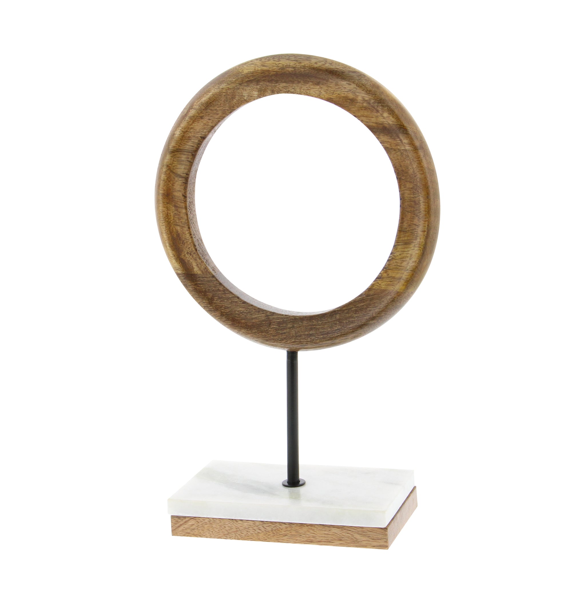 Contemporary Mango Wood And Marble Ring Sculpture, Brown