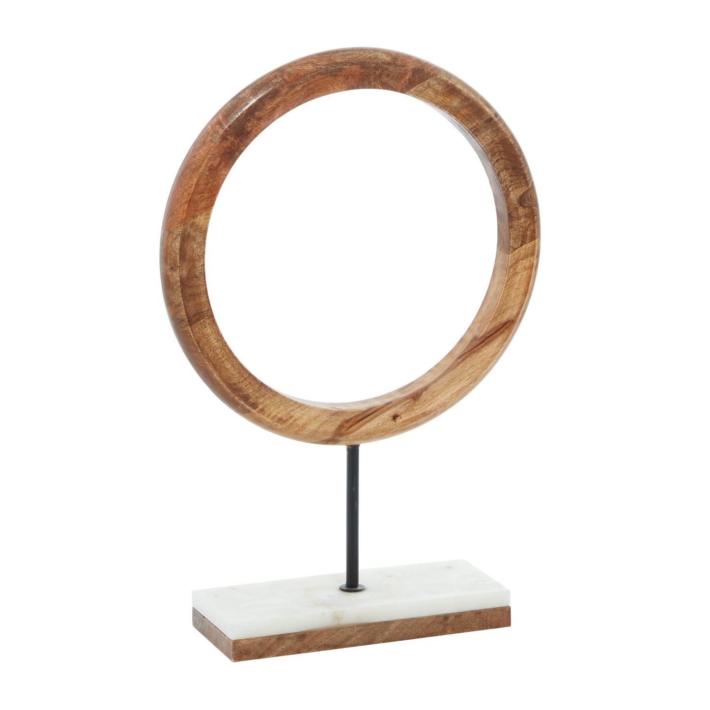 Contemporary Mango Wood And Marble Ring Sculpture, Brown