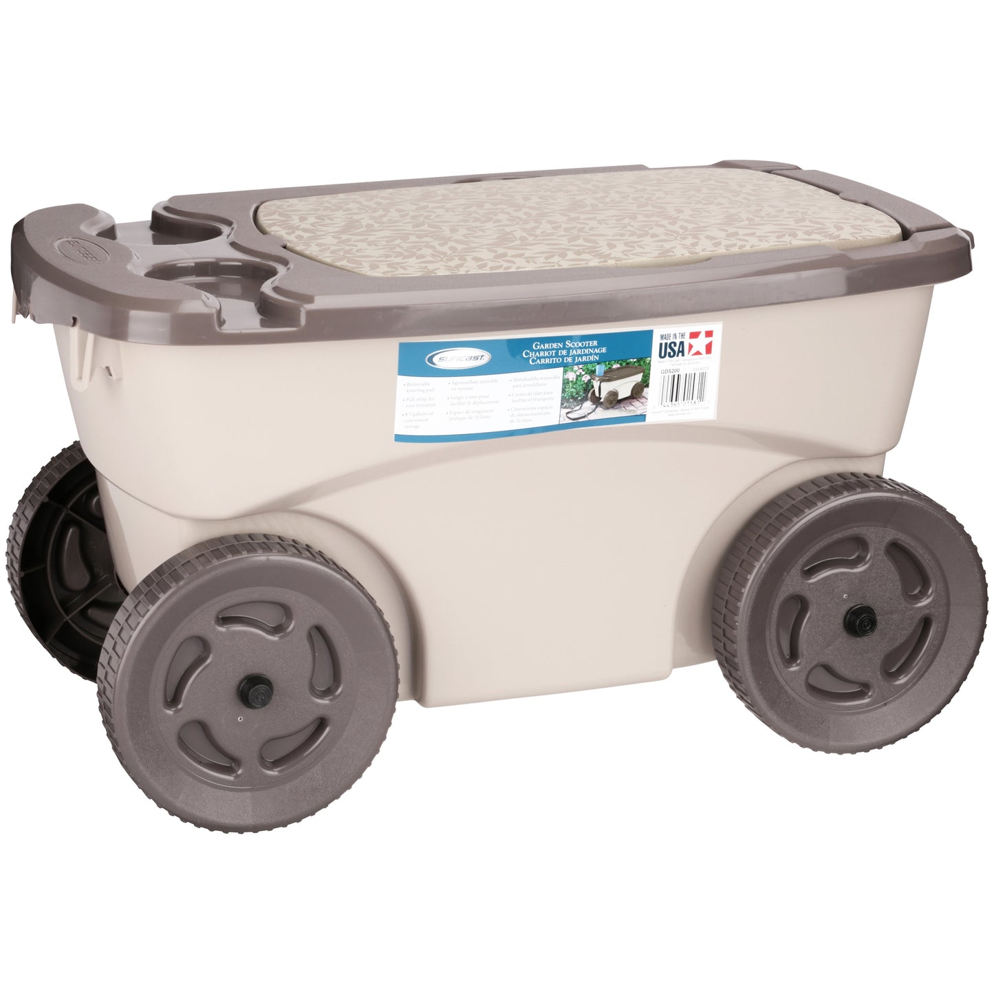 Rolling Garden Scooter w/ Wheels & Pull Strap, Light Taupe