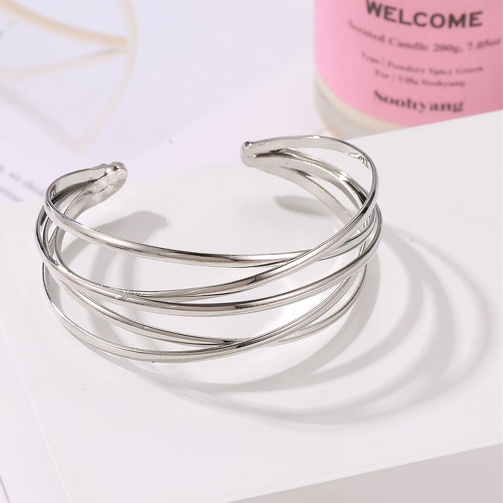 Women Multilayer Cross Bangle Bracelet Open Cuff Wrist