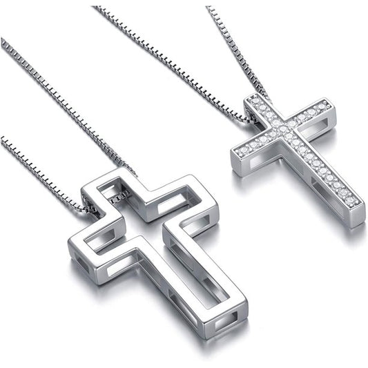 Sterling Silver Cross Necklaces, Two in One for Couples