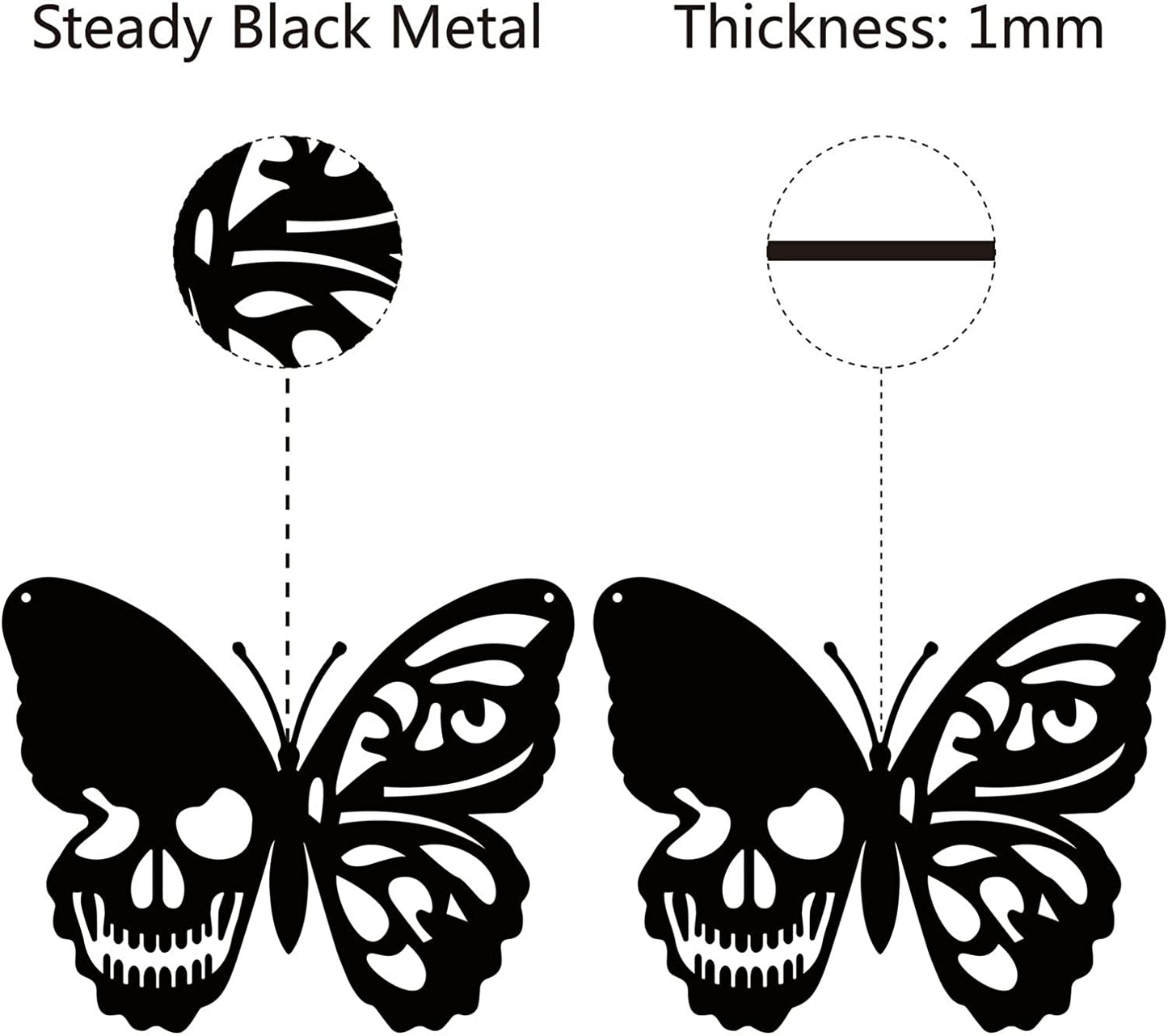 Black Large Skull Butterfly Metal Wall Art Decoration 9.4 x 11.8inch