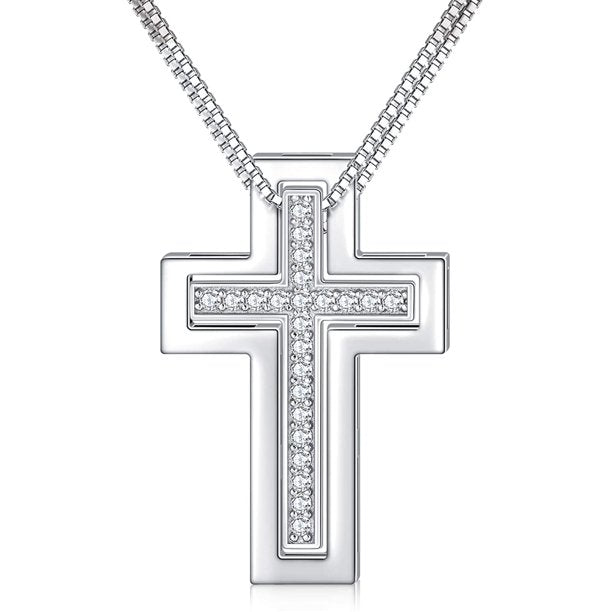 Sterling Silver Cross Necklaces, Two in One for Couples