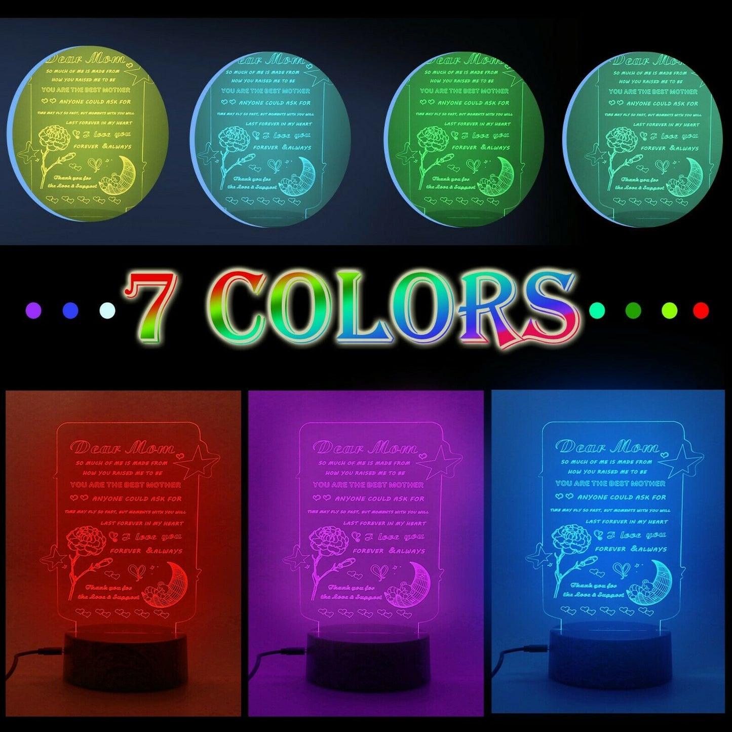 Mom Birthday/ Mothers Day Gift Table Lamp RGB LED Light