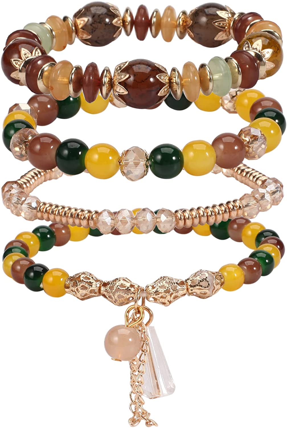 Bohemian Bracelets for Women Stretch Multilayer Colorful Beads Bracelet w/ Charm Jewelry