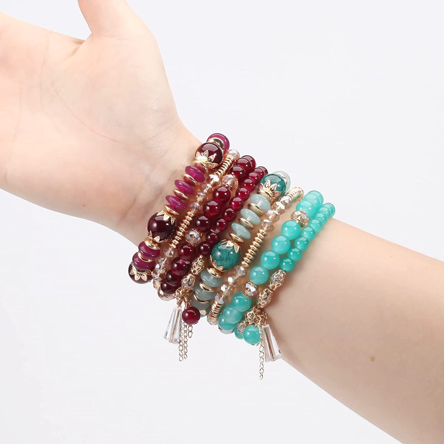 Bohemian Bracelets for Women Stretch Multilayer Colorful Beads Bracelet w/ Charm Jewelry