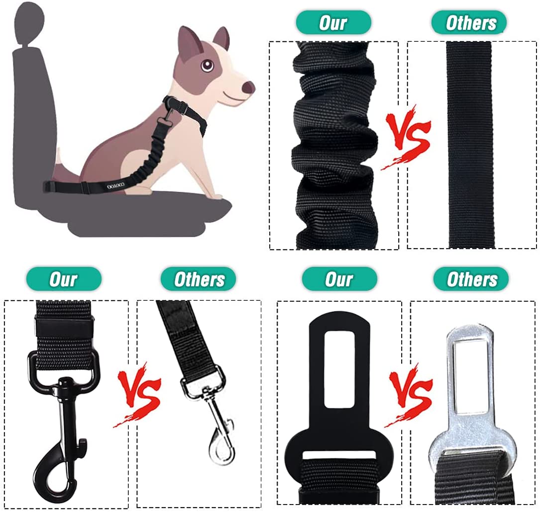 3 Piece Set Retractable Dog Car Seatbelts Adjustable Heavy Duty, Elastic & Durable