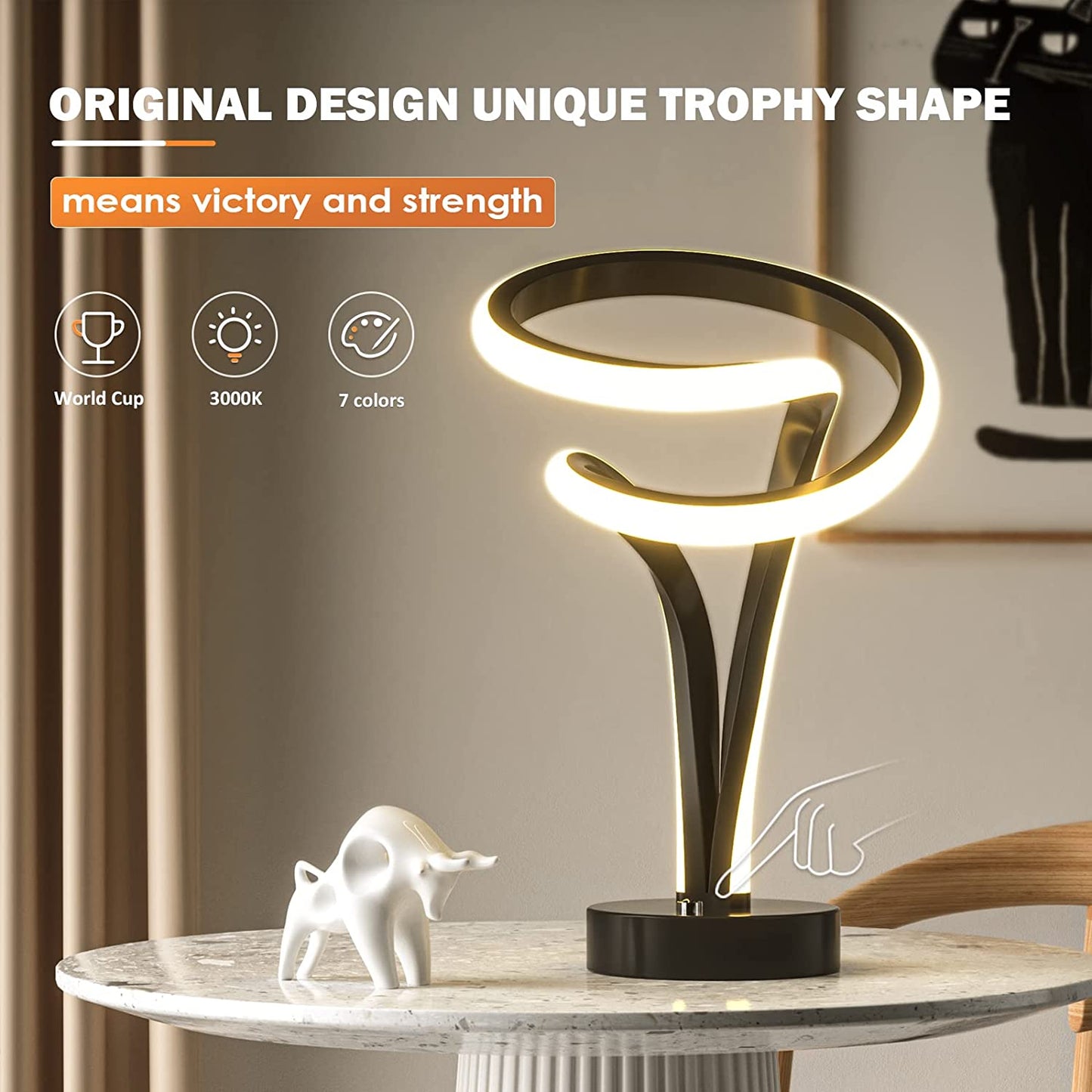 Modern Spiral RGB Table Lamp, 7 Colors 10 Light Modes LED Nightstand Lamp, Touch Dimmable- Black