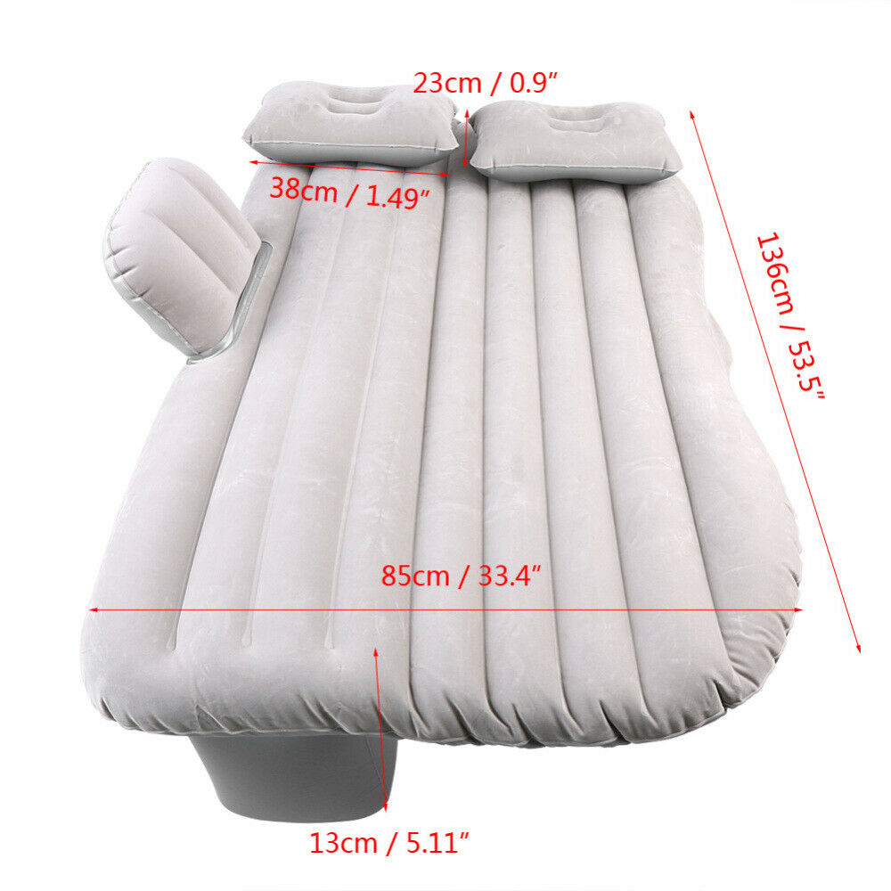 Air Bed Back Seat Pad Sleep Rest Mat Inflatable Travel Car Mattress Pillows Pump-Silver