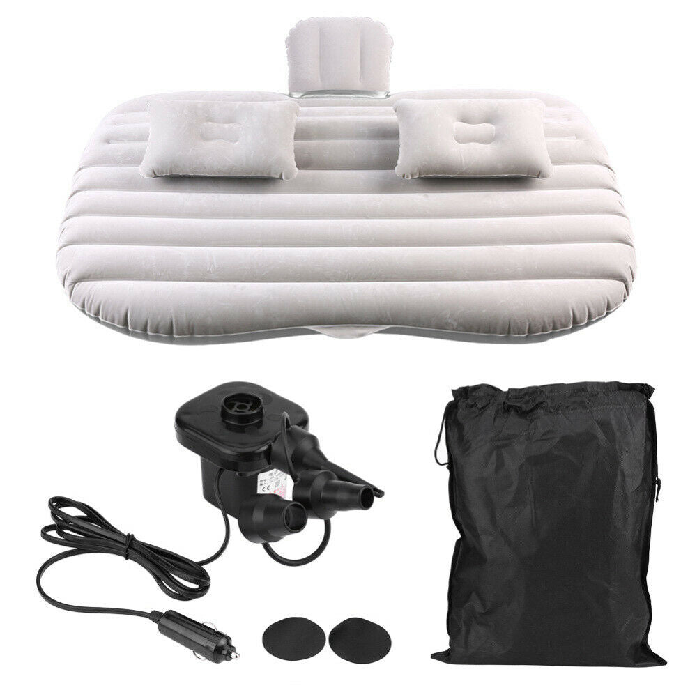 Air Bed Back Seat Pad Sleep Rest Mat Inflatable Travel Car Mattress Pillows Pump-Silver