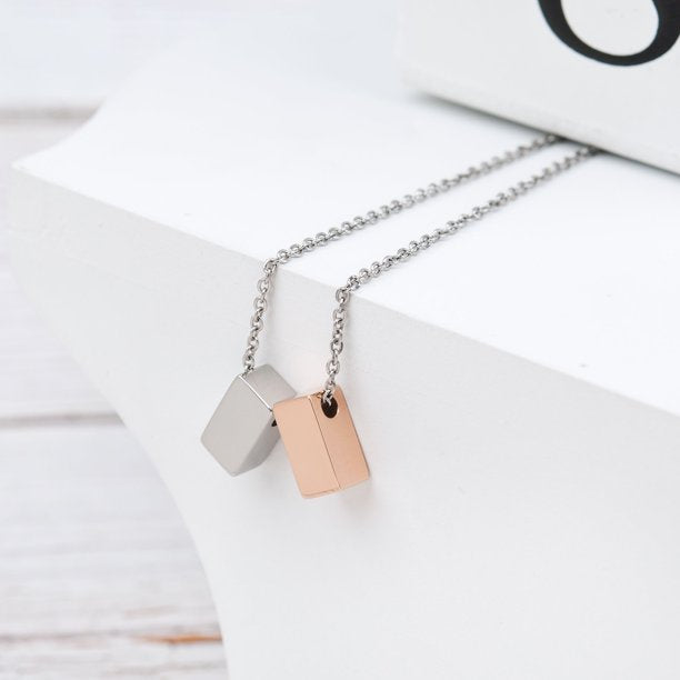 Step Mom Gift, Gift for Other Mom, Cube Necklace Jewelry Gift for Mothers Day [1 Silver & 1 Rose Gold]