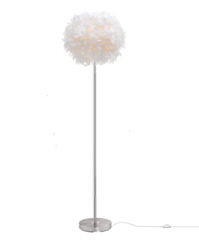 Elegant White Feather Standing Lamp with On/Off Switch in Line