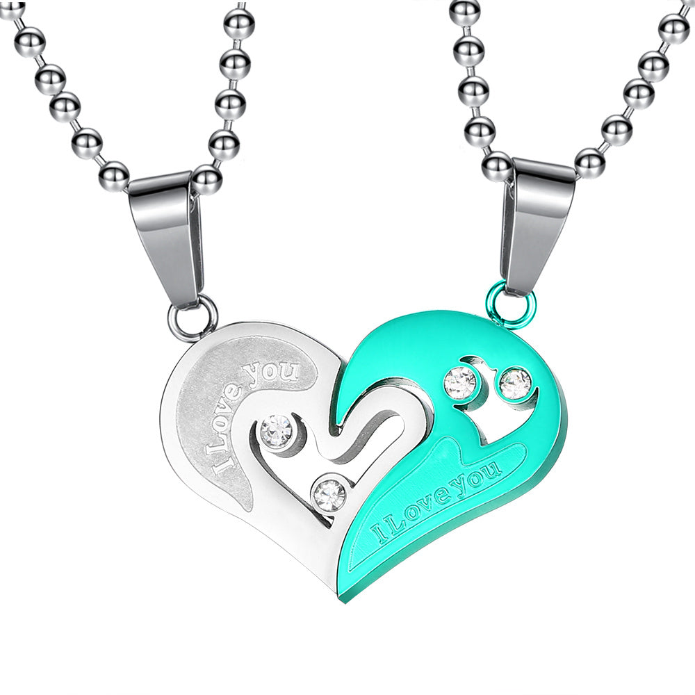 Matching Couples Necklace, His and Hers Stainless Steel