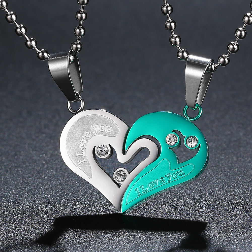 Matching Couples Necklace, His and Hers Stainless Steel