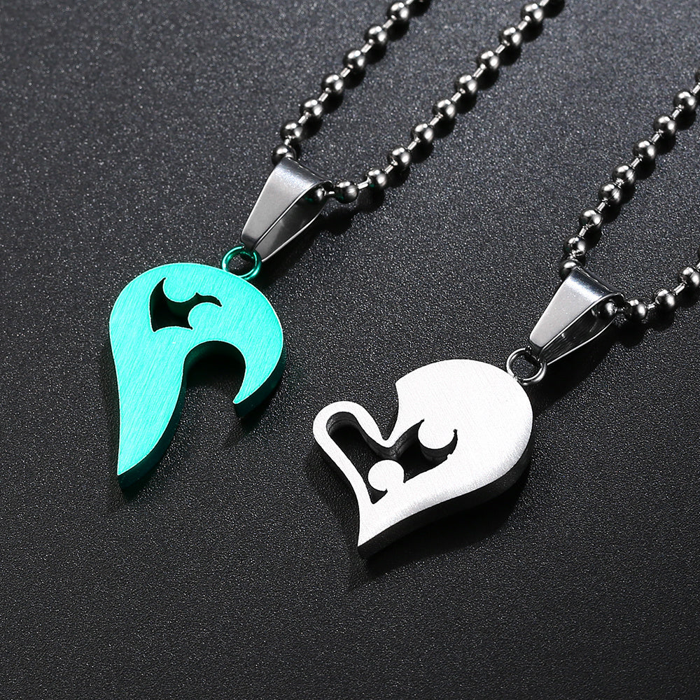 Matching Couples Necklace, His and Hers Stainless Steel