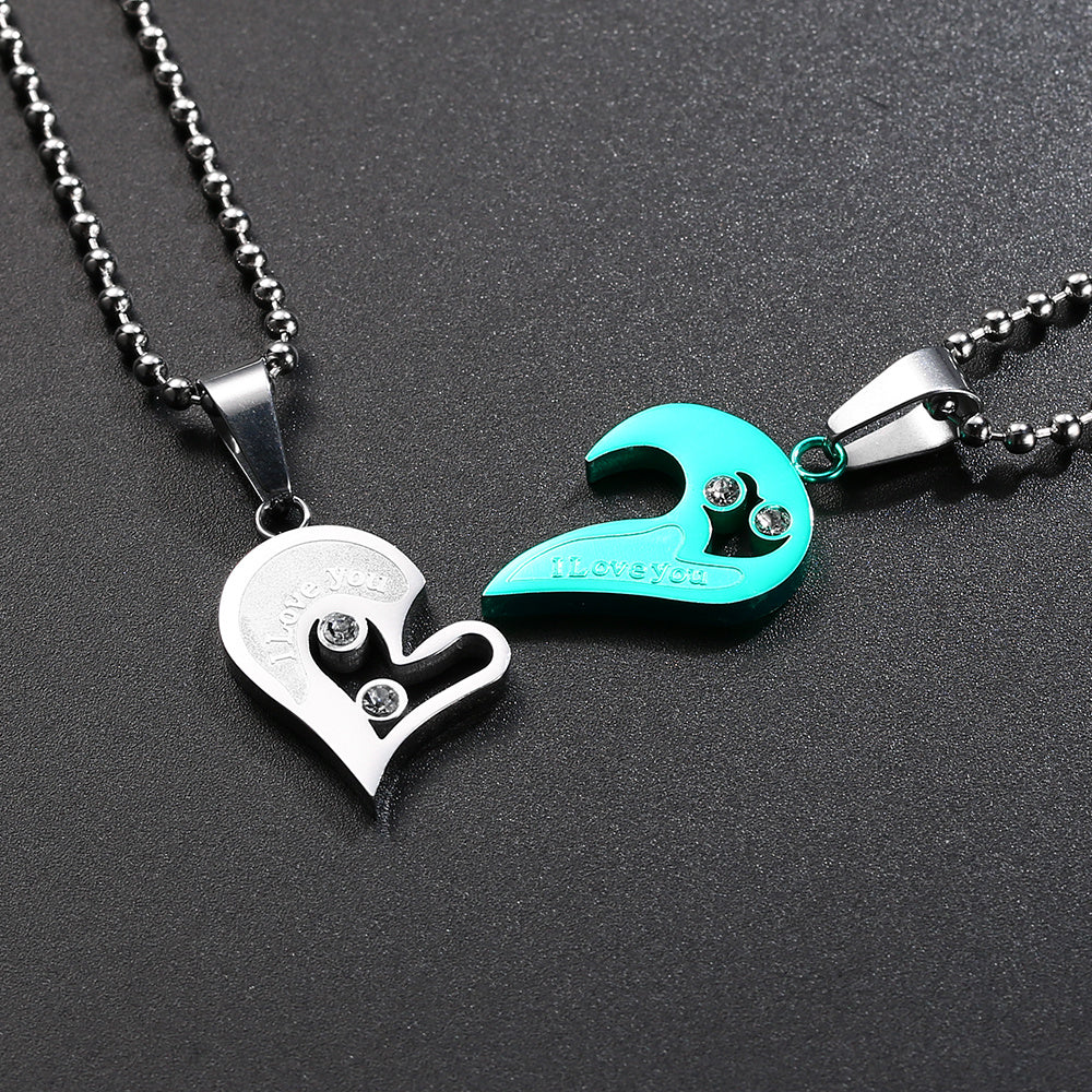 Matching Couples Necklace, His and Hers Stainless Steel