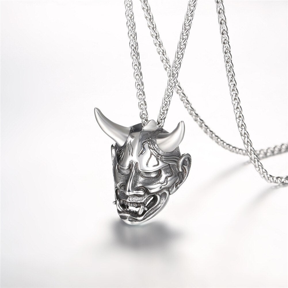 Skull w/ Evil Horn Pendant Necklace for Men & Women