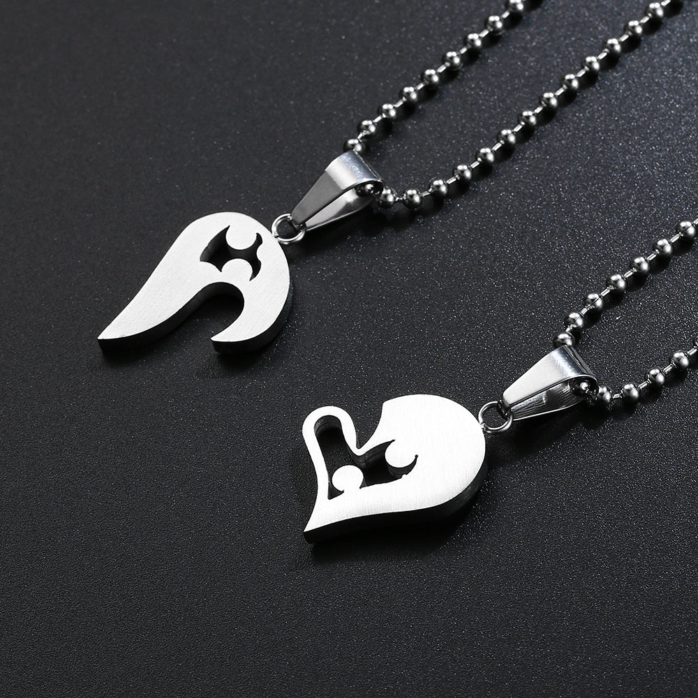 Matching Couples Necklace, His and Hers Stainless Steel