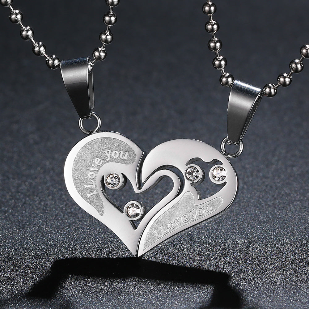 Matching Couples Necklace, His and Hers Stainless Steel