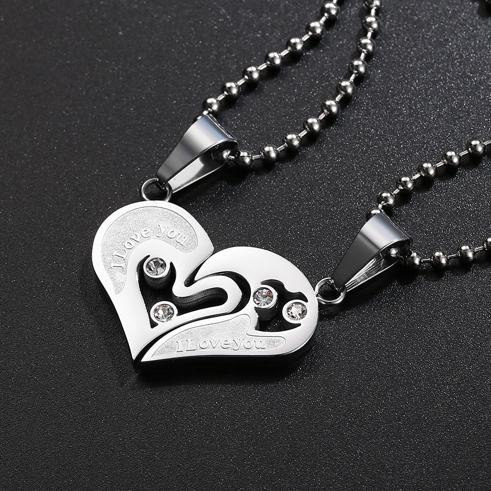 Matching Couples Necklace, His and Hers Stainless Steel