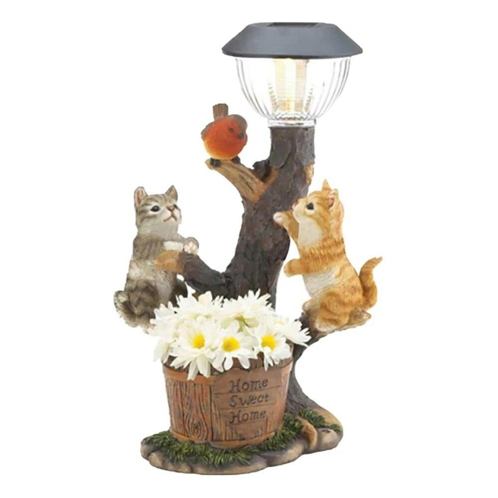 Dog/Cat Statue Welcome Sign Garden Statue w/ Solar Lights