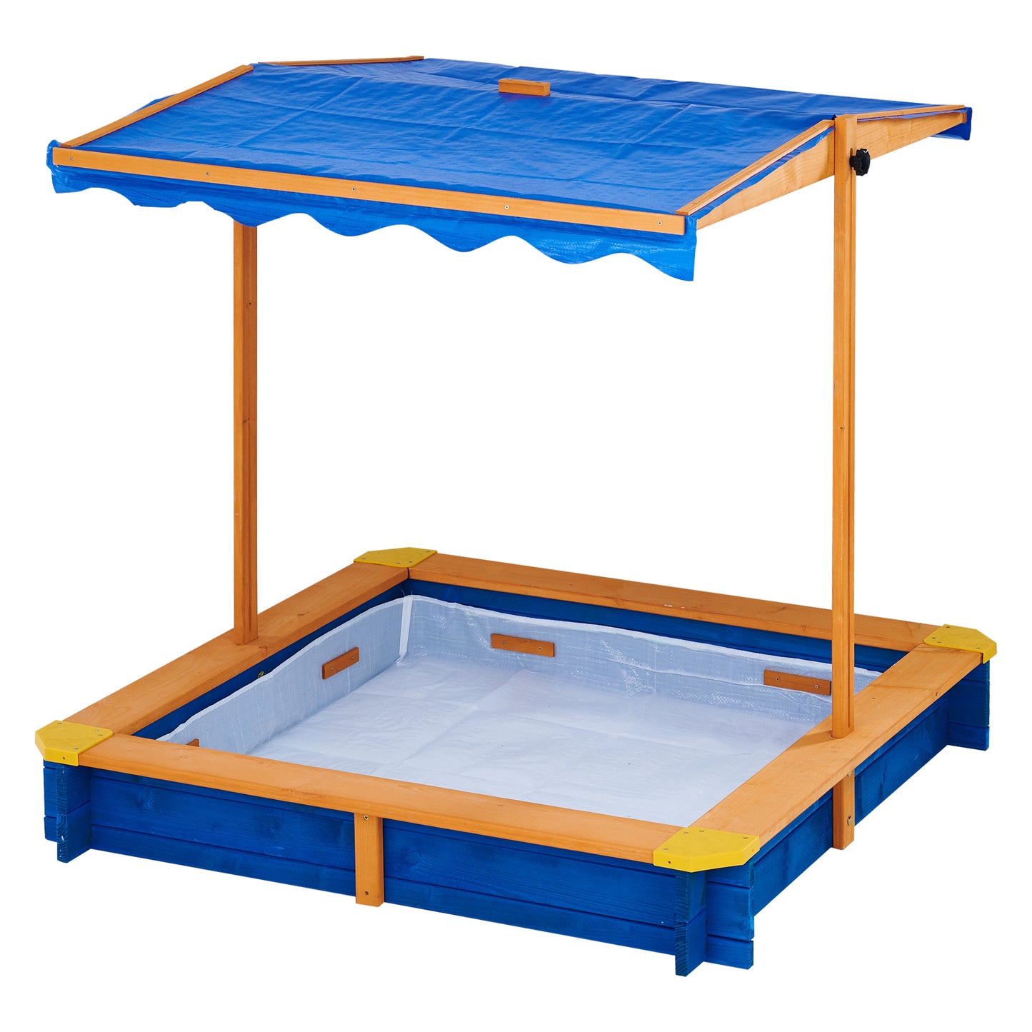 Kids Outdoor Summer Sandbox w/ Canopy, Natural/Blue