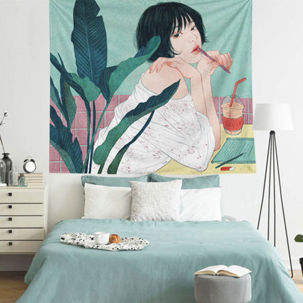 Sketching Style Girl Tapestry for Home Decoration