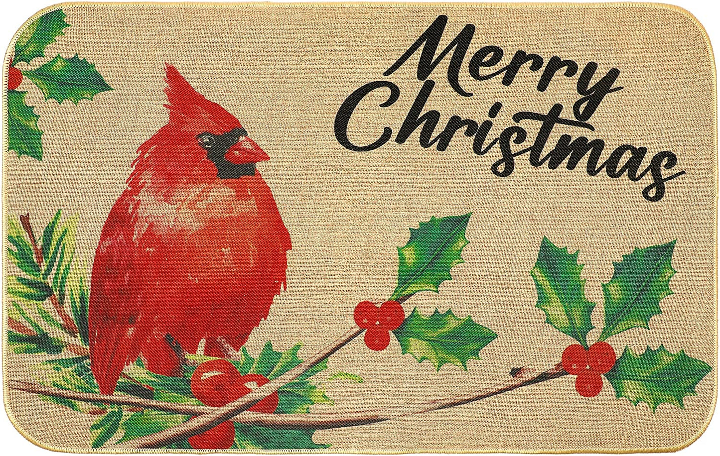 Christmas Door Mat Cardinals Mat Non-Slip and Washable