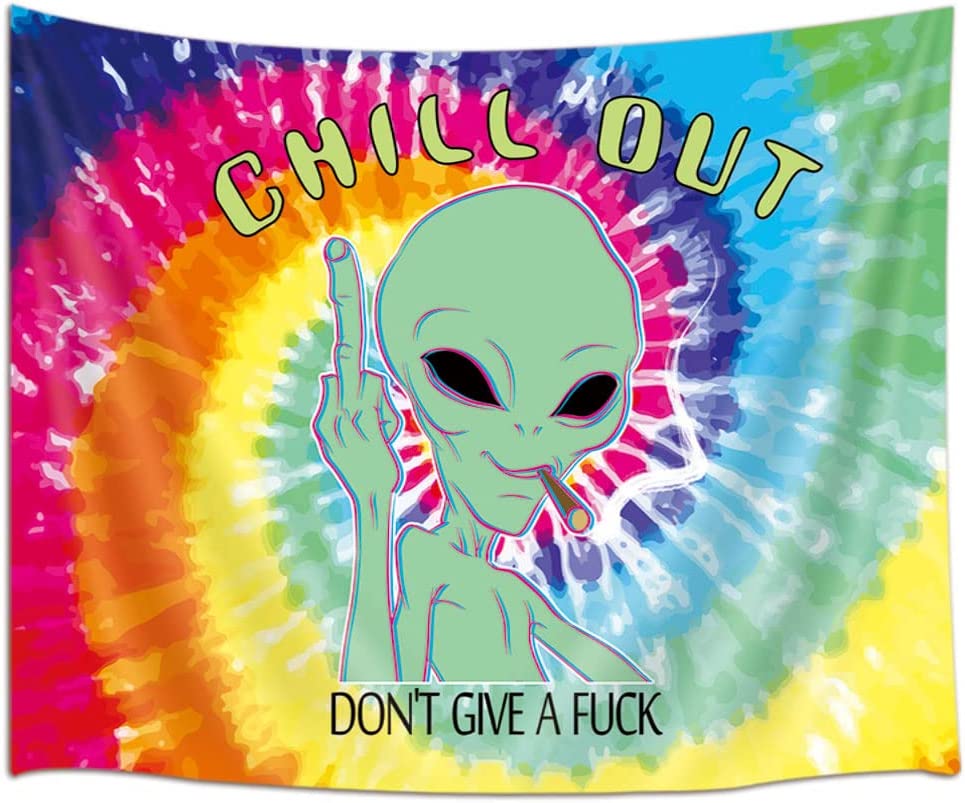 Trippy Fun Alien Tapestry for Men's Bedroom Decoration 71X60IN