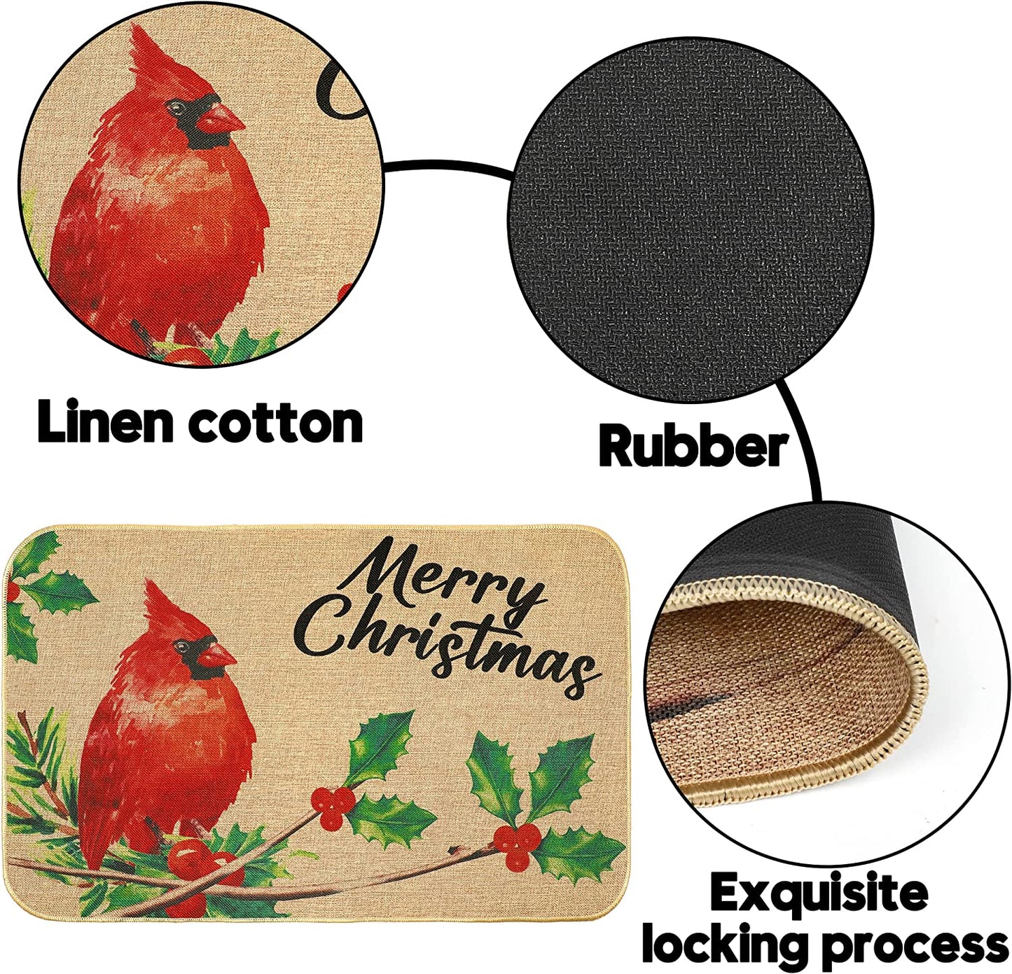 Christmas Door Mat Cardinals Mat Non-Slip and Washable