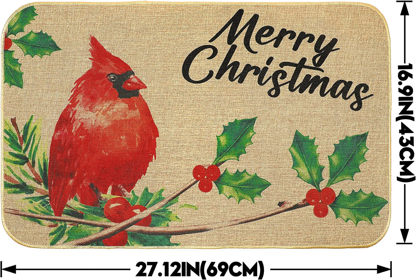 Christmas Door Mat Cardinals Mat Non-Slip and Washable