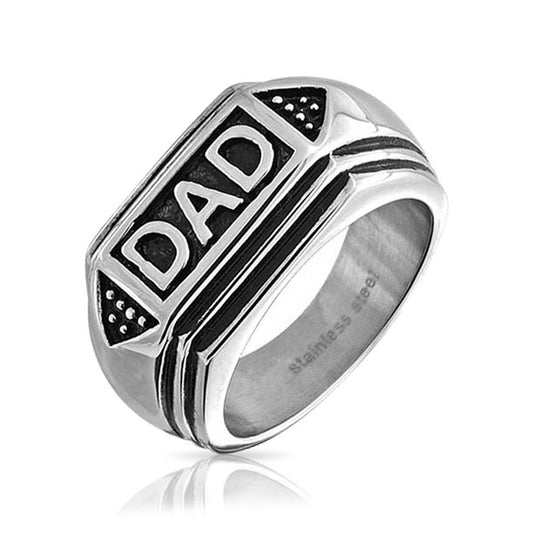 Stainless Steel Dad Word Band Signet Ring For Father Day Gift For Men Size 8-12