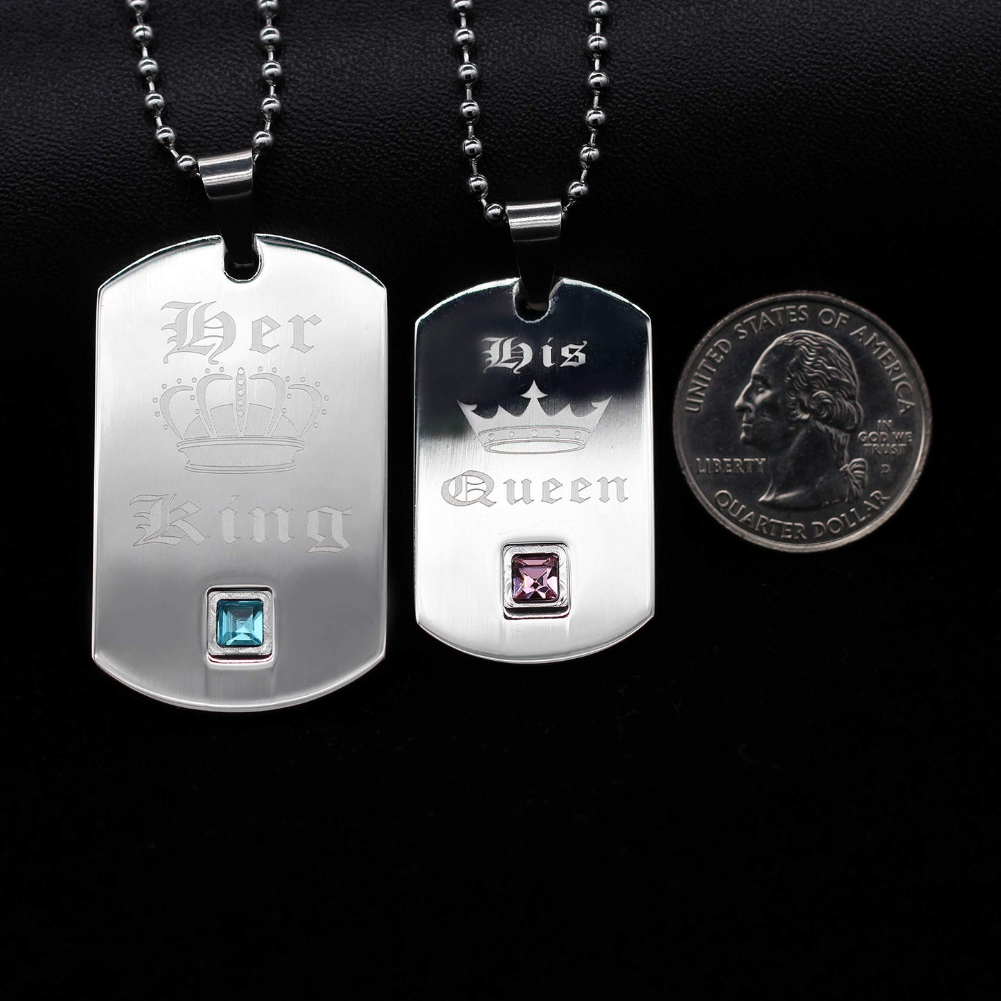 Titanium Metal Color Square Dog Tag Military Couple Necklace- White