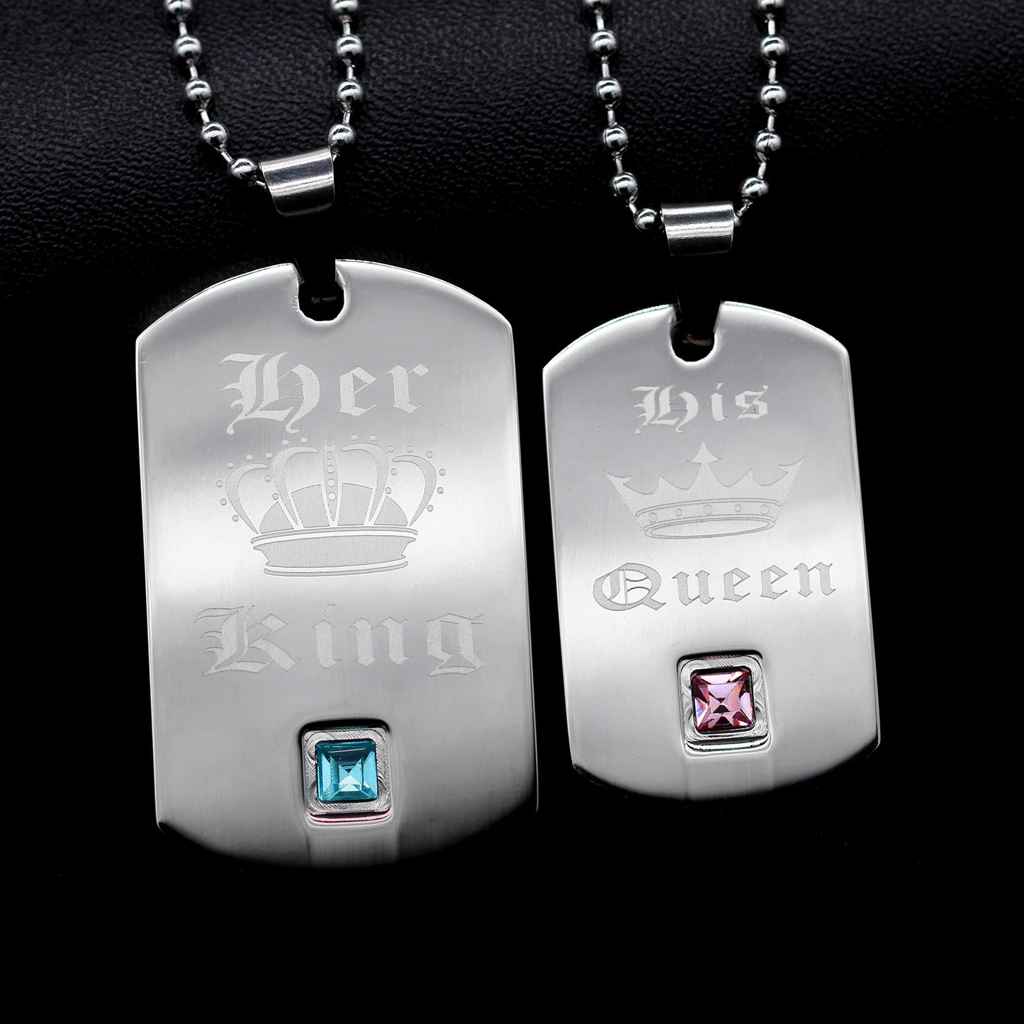 Titanium Metal Color Square Dog Tag Military Couple Necklace- White