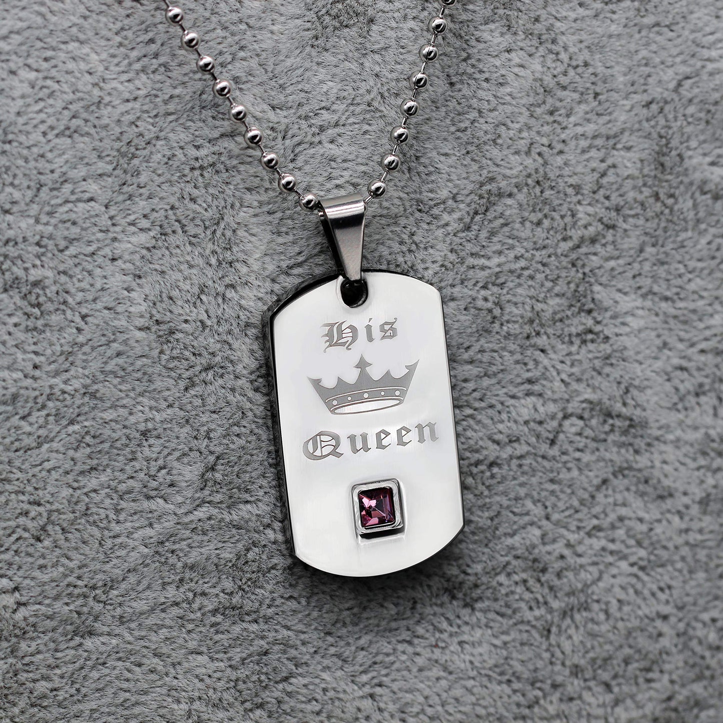 Titanium Metal Color Square Dog Tag Military Couple Necklace- White
