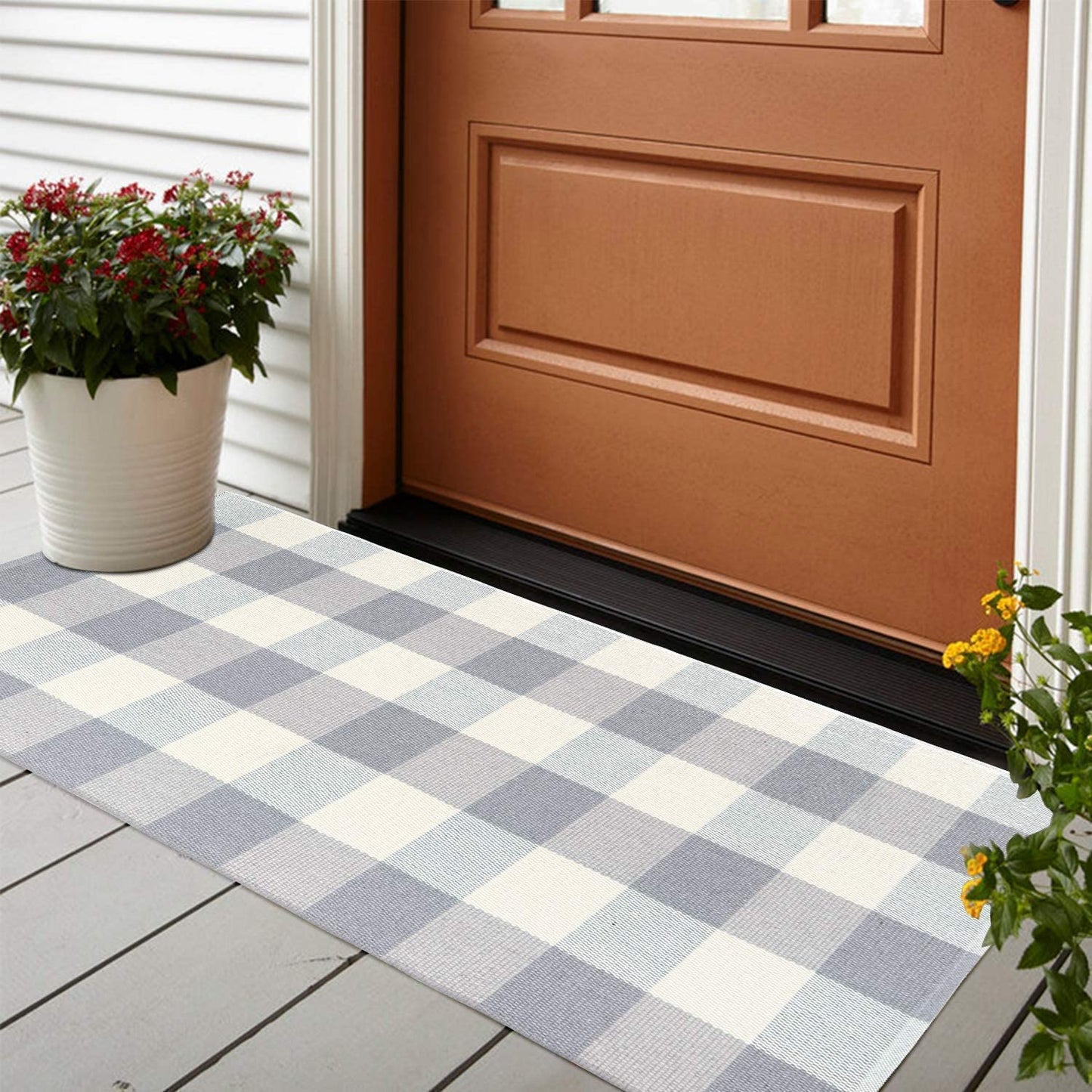 Buffalo Plaid Rugs 2x4 ft Checkered- Grey and White