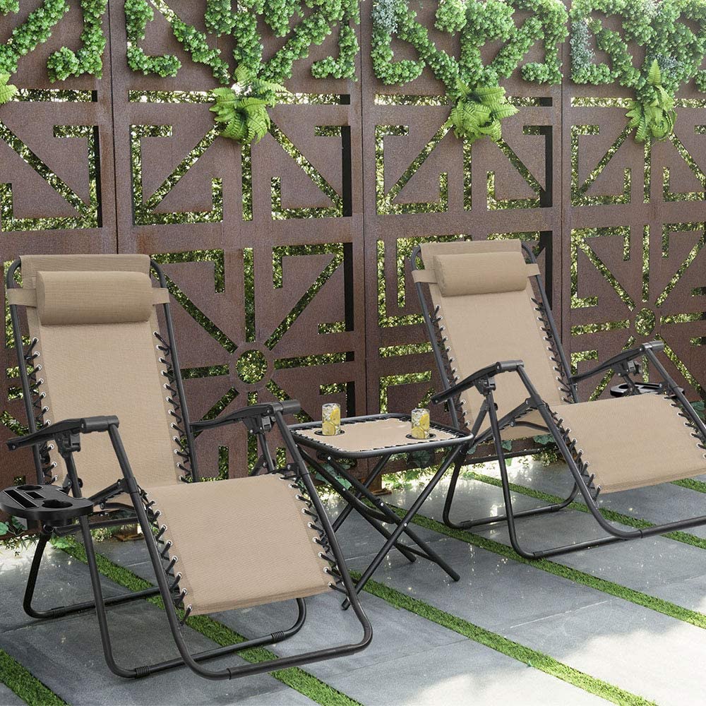 2 Pack Outdoor Lounge Patio Chair w/ Adjustable Pillow