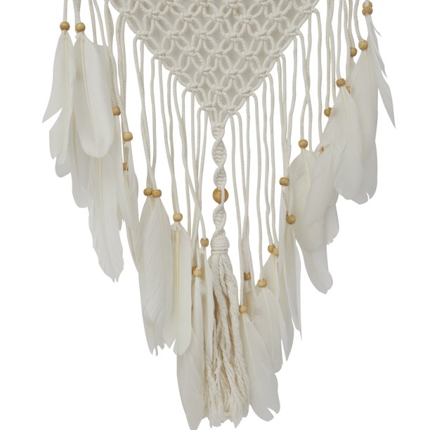 Handmade Intricately Woven Macrame 14" x 42" Dreamcatcher Wall Decor with Beaded Fringe Tassels