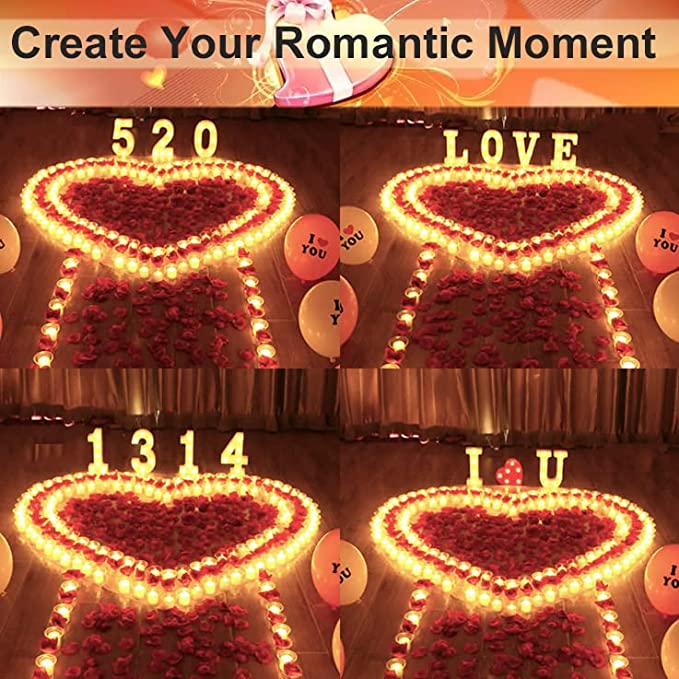 1000 Pieces Artificial Rose Petals with 24Pcs Heart Shaped LED Candles Flameless, Warm White