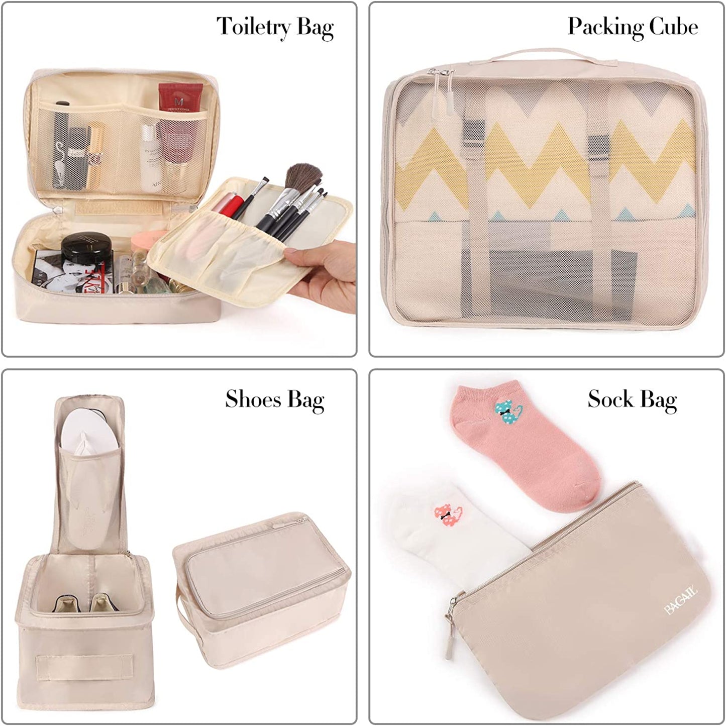 8 Set Packing Cubes Luggage Packing Organizers for Travel Accessories, Cream