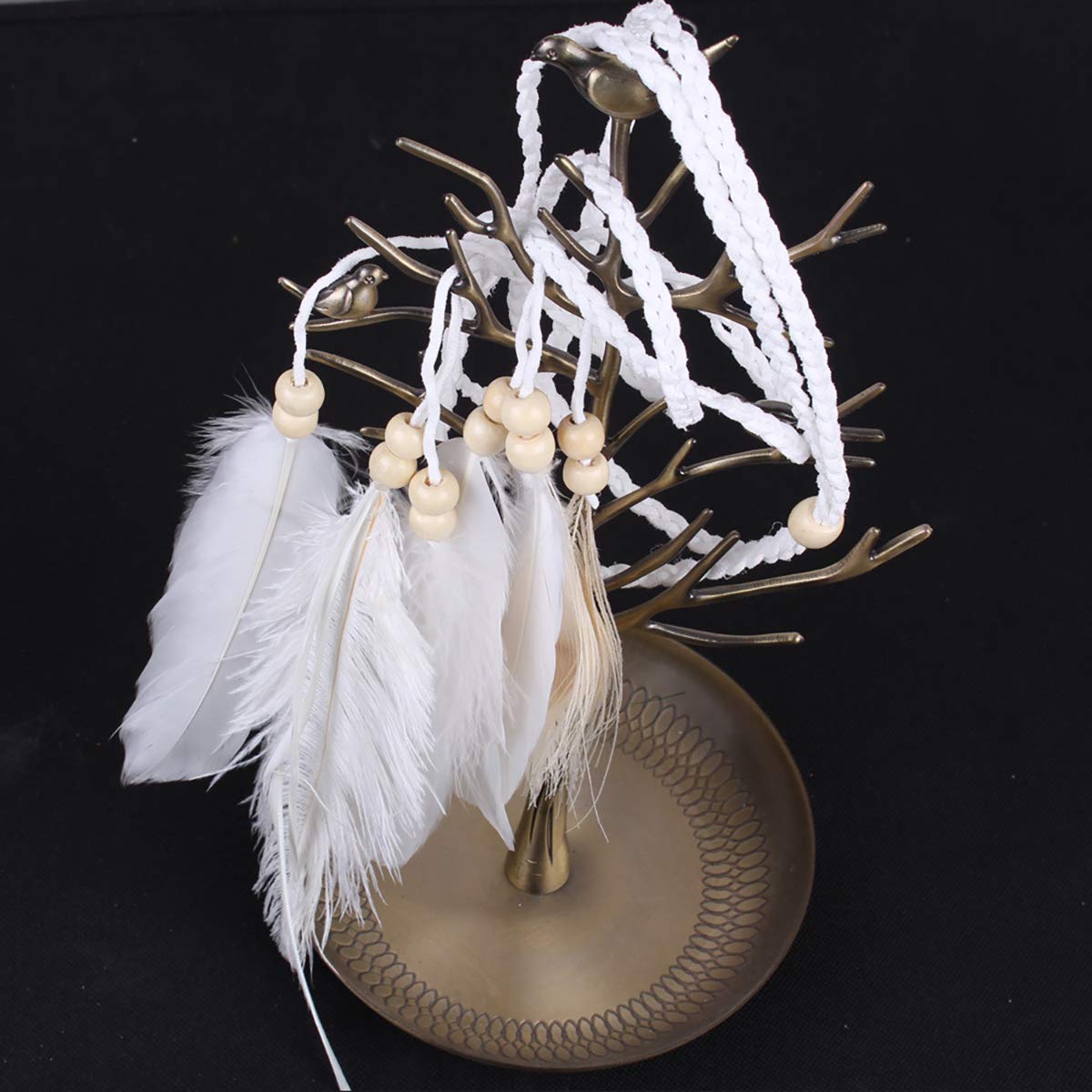 Set of 2 Women Lady Bohemian White Peacock Feather Headband Headdress & Armband