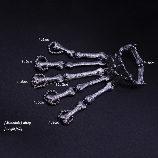 Women Metal Hand Chain Skeleton Skull Bracelet Ladies Punk Style Gothic Rock Fingers Ring