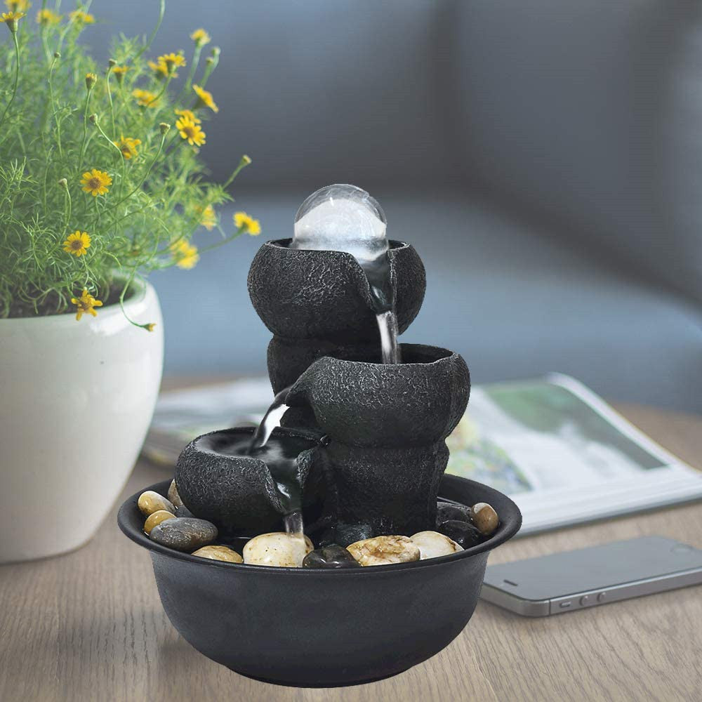 8" Indoor 3-Tier Cascading Tabletop Fountain