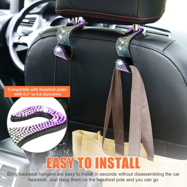 Car Back Seat Headrest Hooks, Universal Car Seat Headrest Hanger Holder-4 Pieces - Bling