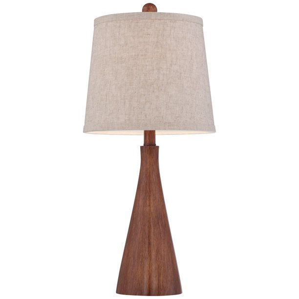 Modern Accent Table Lamp 23 1/2" High Brown Faux Wood Oatmeal Drum Shade for Bedroom Living Room