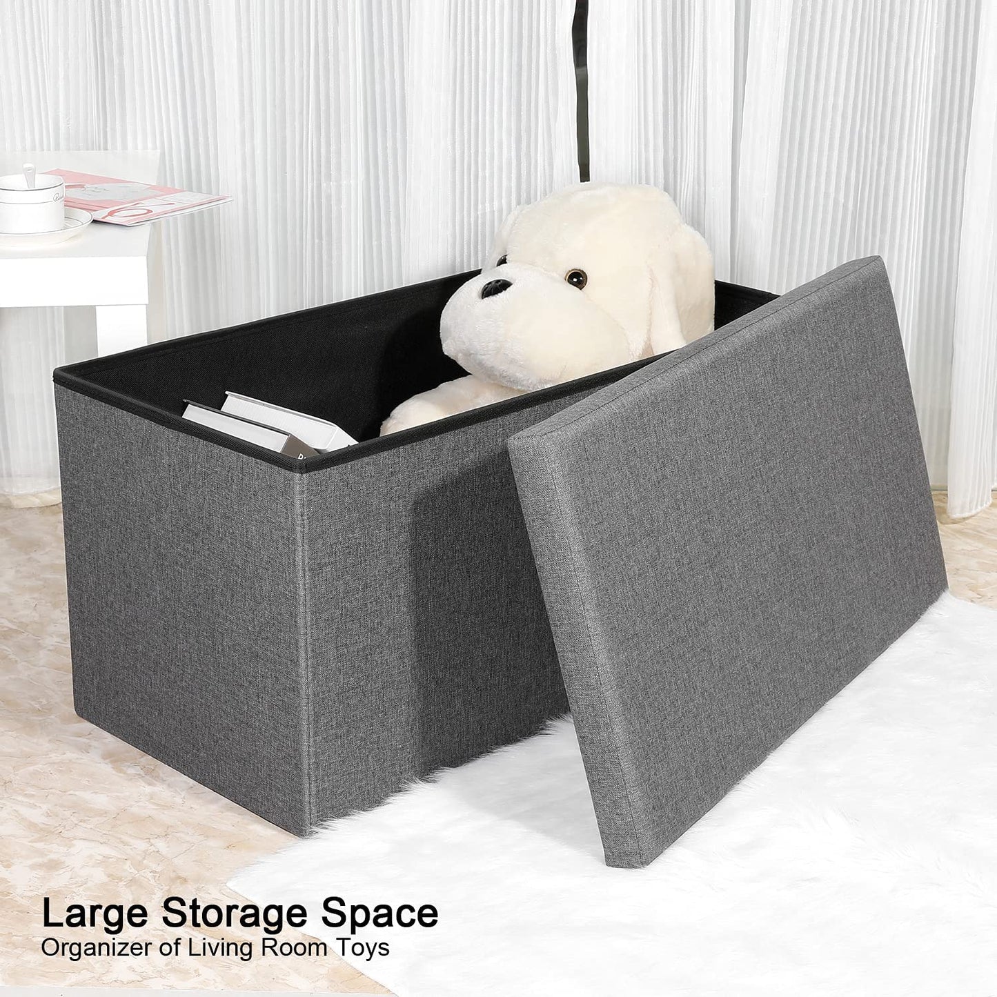 Folding Storage Ottoman Bench w/ Lid Tray, Grey