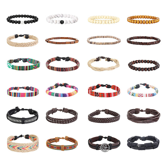 24 Pcs Braided Leather Bracelet Set