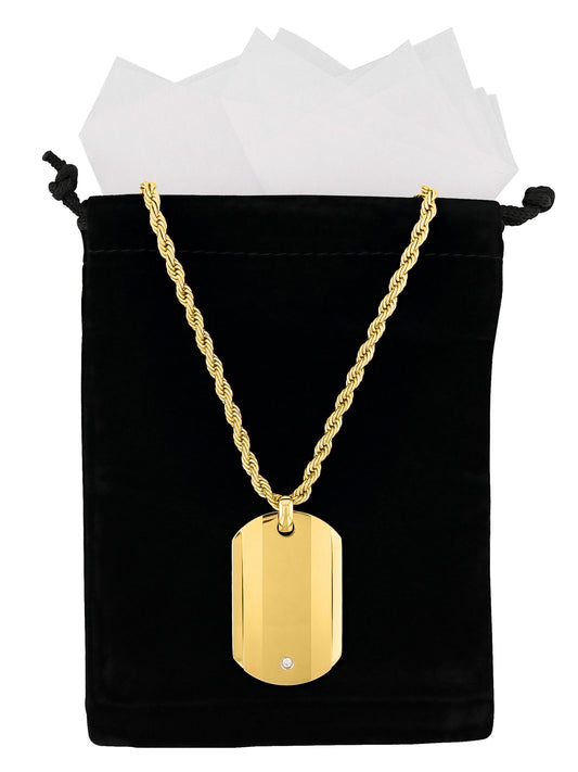 Men Gold-Tone Stainless Steel Dog Tag Pendant Necklace