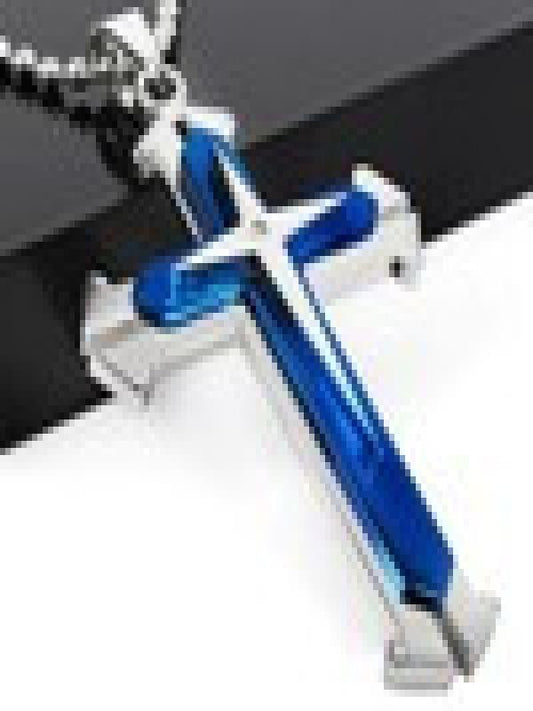 Men Stainless Steel Cross Pendant Necklace Chain